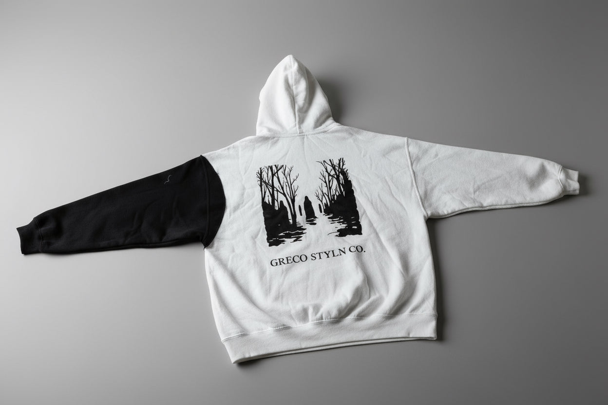 White Greco styln Hoddie